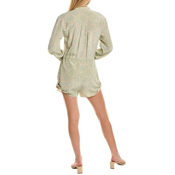 Joie 8902OP00925 Women's Sz M Green/Peach Long Sleeve Silk Romper - Picture 14 of 14